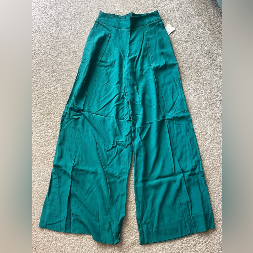 Teal flowy Wide leg Trousers